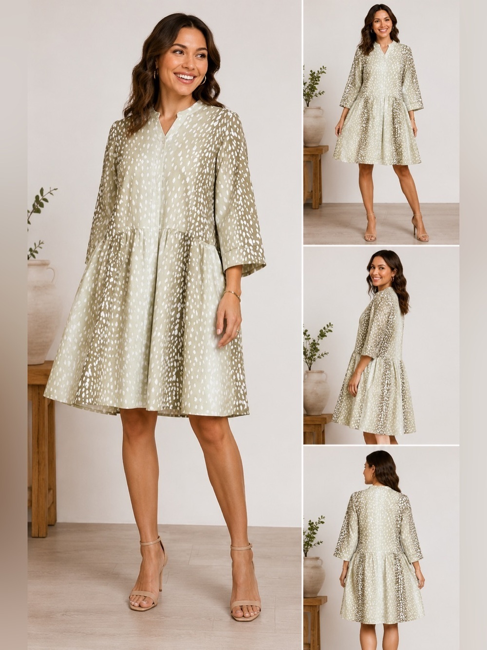 Tuckernuck XXL Mini Dress Green White Print Swing Tiered Statement